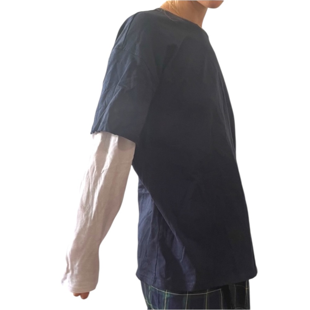 NWOT ORIGINAL USE Black White Layered Short + Long Sleeve Thermal Tee Shirt - M - Picture 9 of 16
